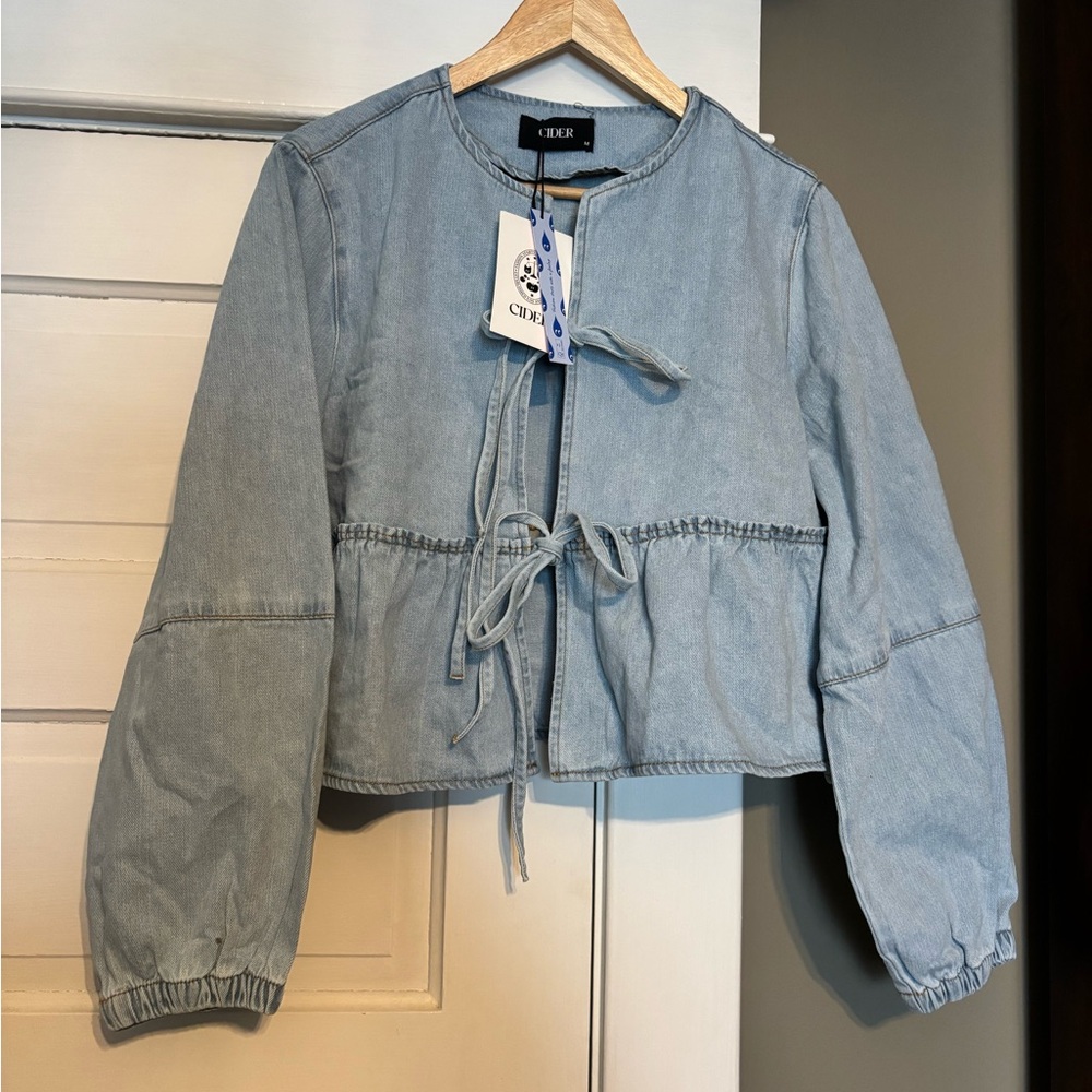 Cider Light Blue Denim Tie-Front top